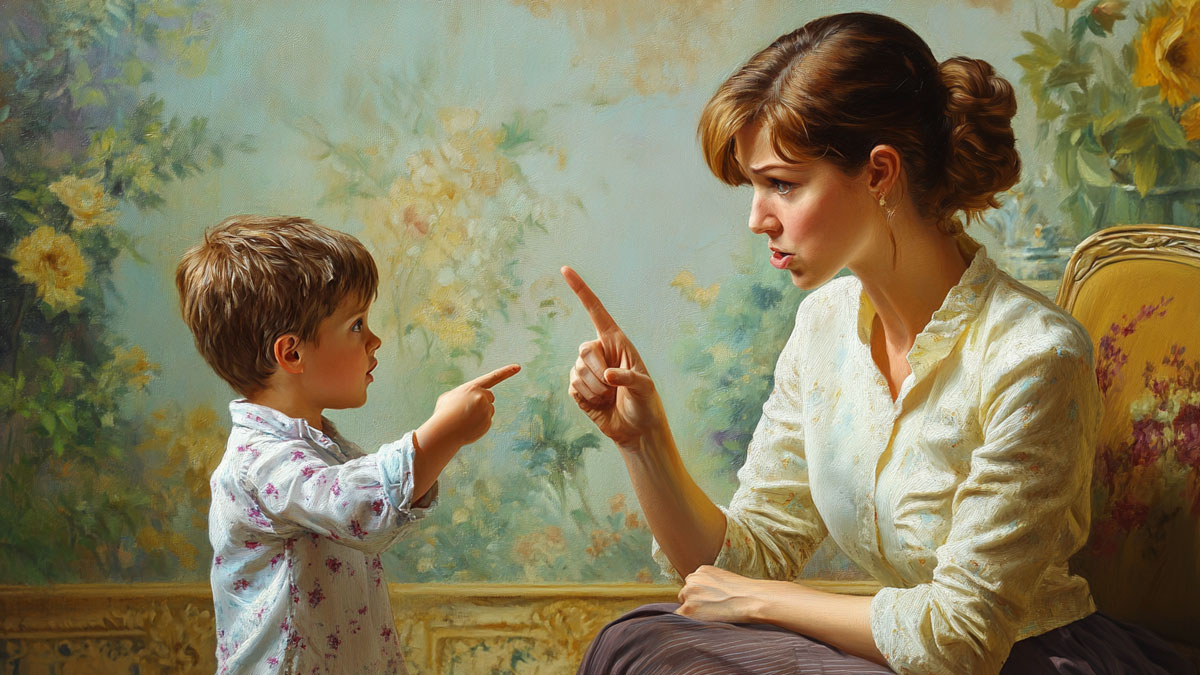 Mom and child pointing