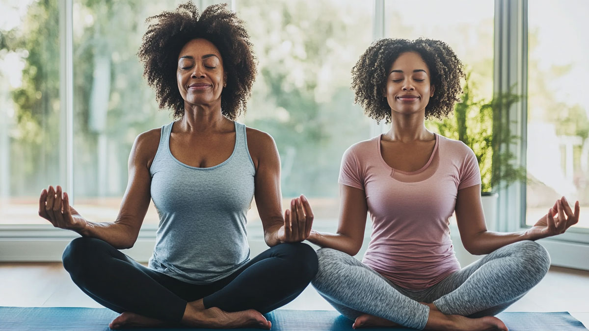 Mother and daughter doing yoga