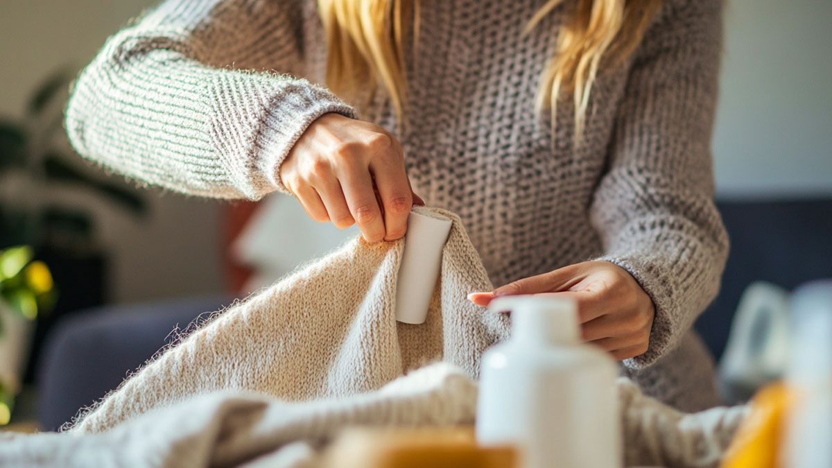 Using a lint roller on dog hair