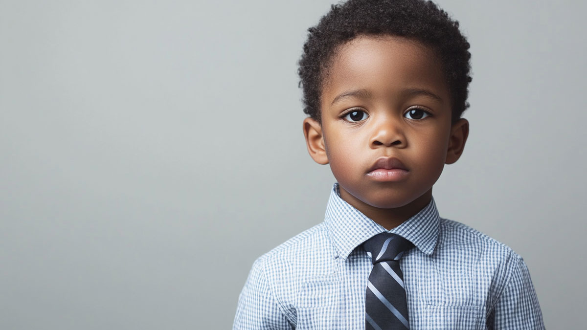 Child wearing shirt and tie