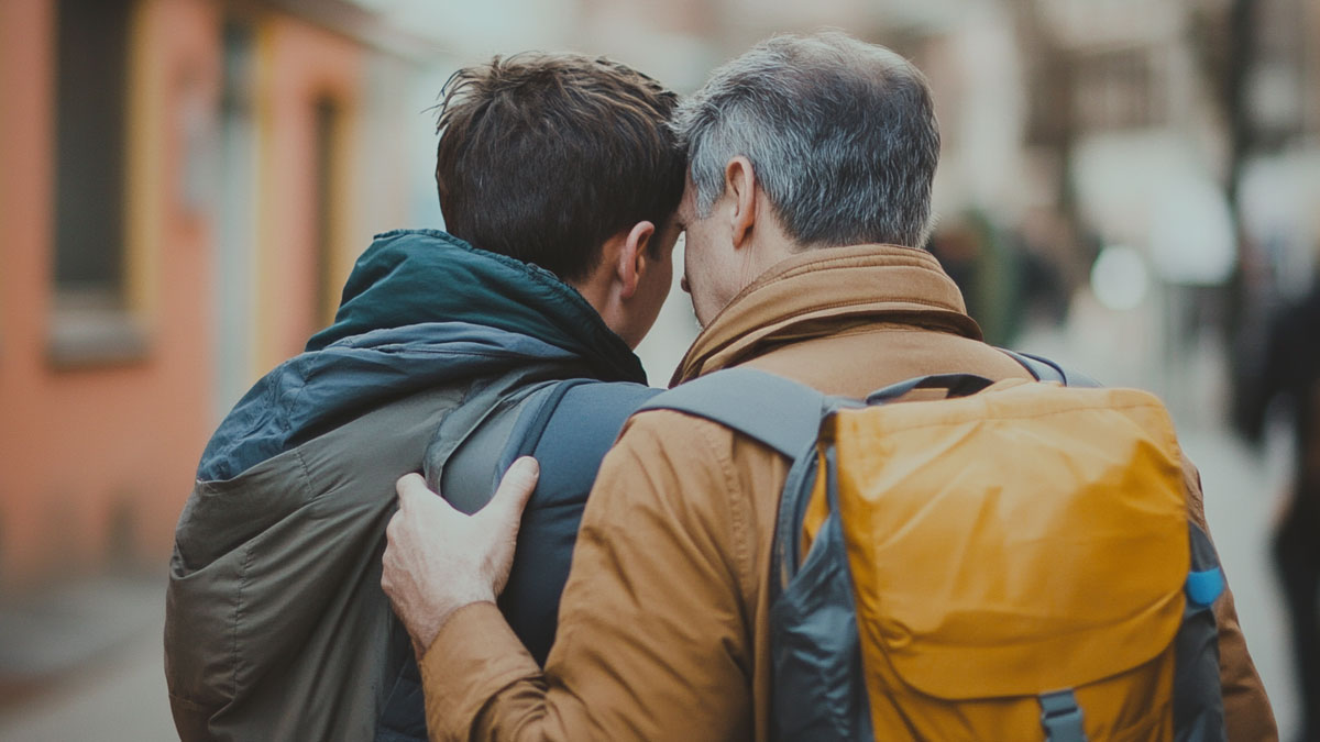 Father and son being close